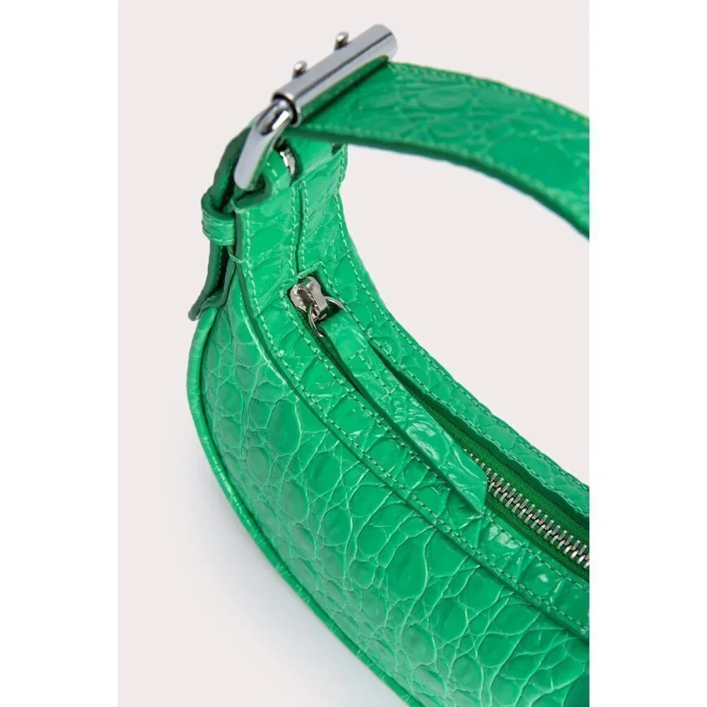 By Far Mini Soho Super Green Circular Croco Embossed Leather- Color Super Green - Picture 9 of 10